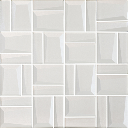 Bevel Glass White Glossy 12"x12" Multi Shape Mosaic Sheet | Glass | Wall Mosaic