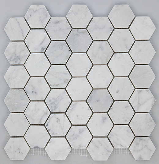 Bianco Carrara Mosaics Bianco Carrara Tumbled 2" Hexagon | Marble | Floor/Wall Mosaic