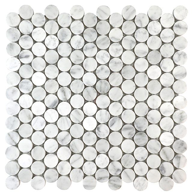 Bianco Carrara Mosaics Bianco Carrara Honed 1" Penny Mosaic | Marble | Floor/Wall Mosaic