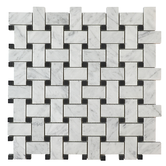 Bianco Carrara Mosaics Bianco Carrara Honed Basketweave w/Black Mosaic | Marble | Floor/Wall Mosaic