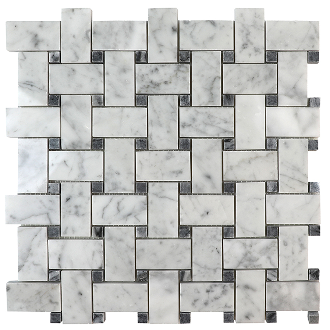 Bianco Carrara Mosaics Bianco Carrara Polished Basketweave w/Grey Mosaic | Marble | Floor/Wall Mosaic
