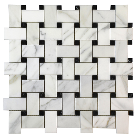 Calacatta Gold Mosaics Calacatta Gold Honed Basketweave w/Black Mosaic | Marble | Floor/Wall Mosaic