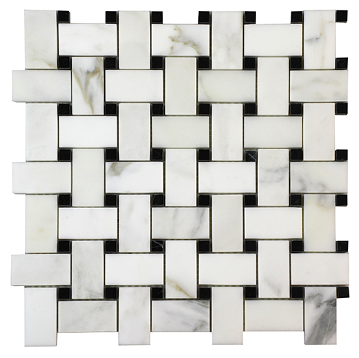 Calacatta Gold Mosaics Calacatta Gold Polished Basketweave w/Black Mosaic | Marble | Floor/Wall Mosaic