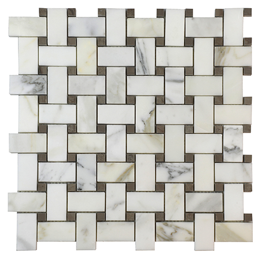 Calacatta Gold Mosaics Calacatta Gold Polished Basketweave w/Lagos Mosaic | Marble | Floor/Wall Mosaic