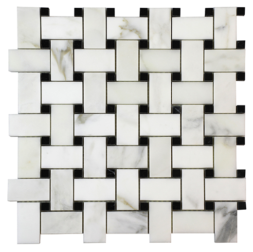 Calacatta Gold Calacatta Gold Polished Basketweave w/Black Mosaic | Marble | Floor/Wall Mosaic