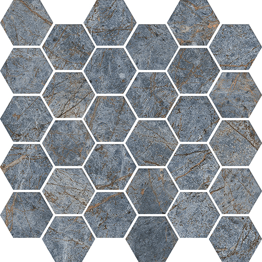 Cathedral Blu Polished 2" Hexagon | Color Body Porcelain | Floor/Wall Mosaic