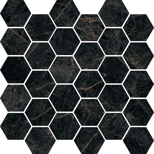 Cathedral Nero Matte 2" Hexagon | Color Body Porcelain | Floor/Wall Mosaic