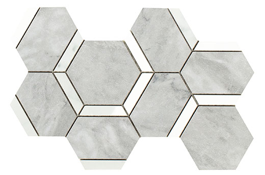 Outlet Charm Grigio Versilia Mix 5" Hexagon Deco Mix Grigio Versilia | Color Body Porcelain | Floor/Wall Decorative Mosaic