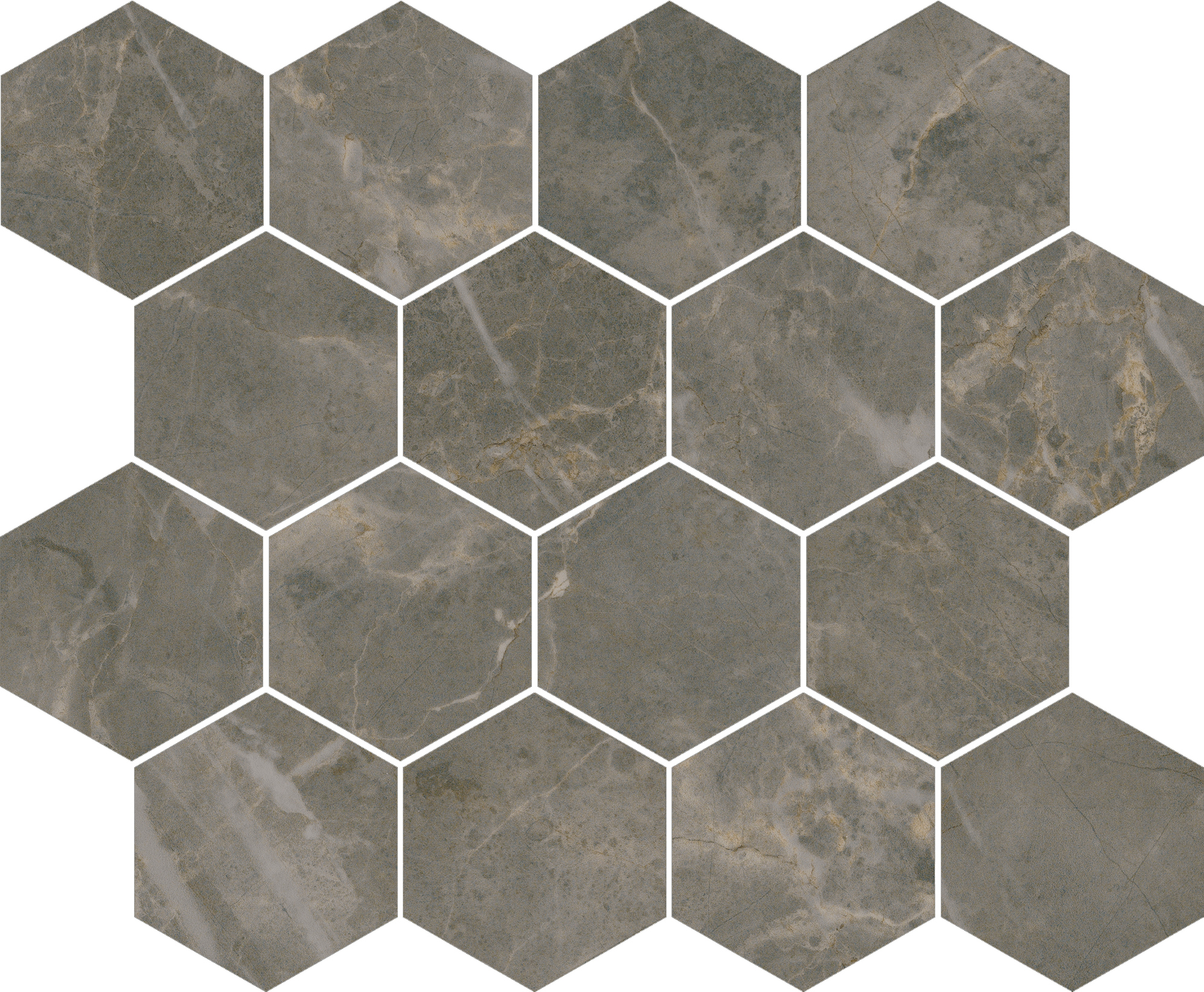 Citadel Charm Matte 3"x3" Hex (12"x12" Mosaic Sheet) | Glazed Porcelain | Floor/Wall Mosaic