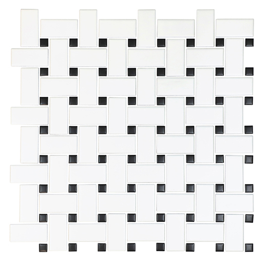 Classico White Matte Basketweave White w/Black | Glazed Porcelain | Mosaic