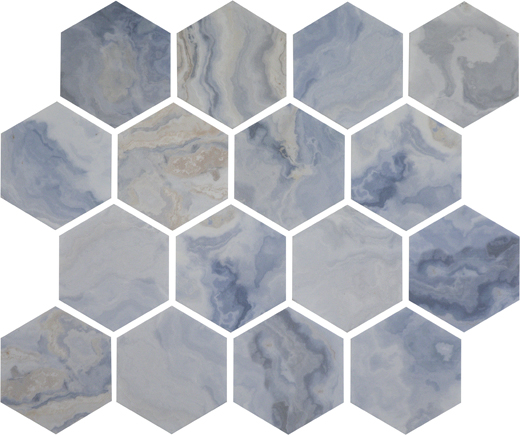 Cove Blue Matte 3" Hexagon (12"x10" Mosaic Sheet) | Enamel Glass | Floor/Wall Mosaic