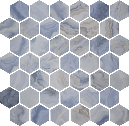 Cove Blue Matte 2" Hexagon (12"x12" Mosaic Sheet) | Enamel Glass | Floor/Wall Mosaic
