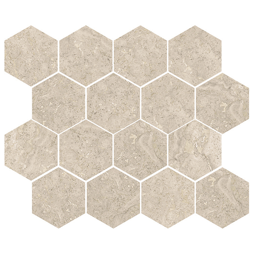 Edessa Beige Matte/Brushed 3" Hexagon | Color Body Porcelain | Floor/Wall Mosaic