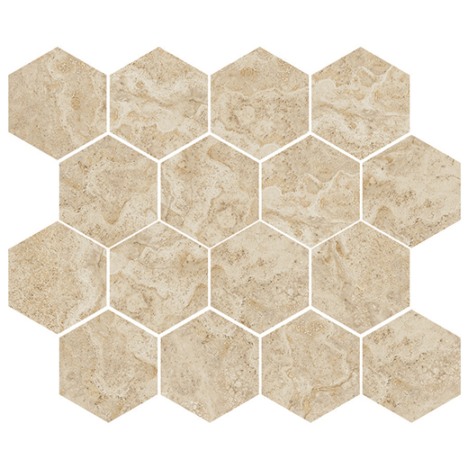 Edessa Cream Matte/Brushed 3" Hexagon | Color Body Porcelain | Floor/Wall Mosaic