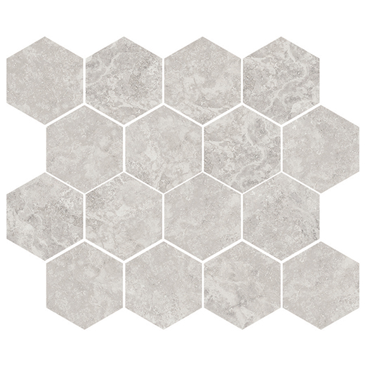 Edessa Silver Matte/Brushed 3" Hexagon | Color Body Porcelain | Floor/Wall Mosaic