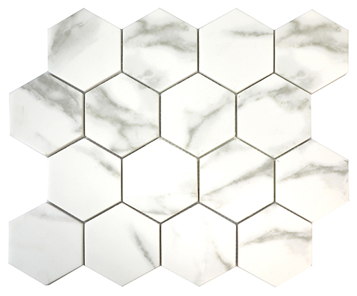 Enamel Hexagon Calacatta Matte 3" Hexagon | Enamel | Floor/Wall Mosaic