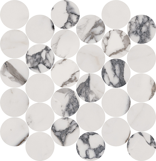 Indalgo Arabescato Matte 2.5" Circle Mosaic (14"x14" Sheet) | Color Body Porcelain | Floor/Wall Mosaic