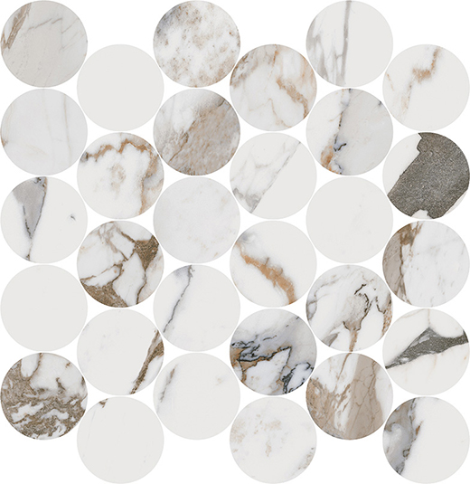 Indalgo Breccia Capraia Polished 2.5" Circle Mosaic (14"x14" Sheet) | Color Body Porcelain | Floor/Wall Mosaic