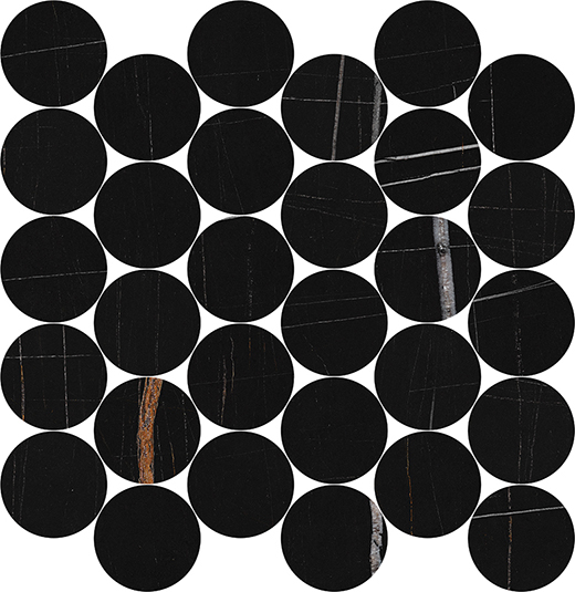 Indalgo Sahara Noir Polished 2.5" Circle Mosaic (14"x14" Sheet) | Color Body Porcelain | Floor/Wall Mosaic