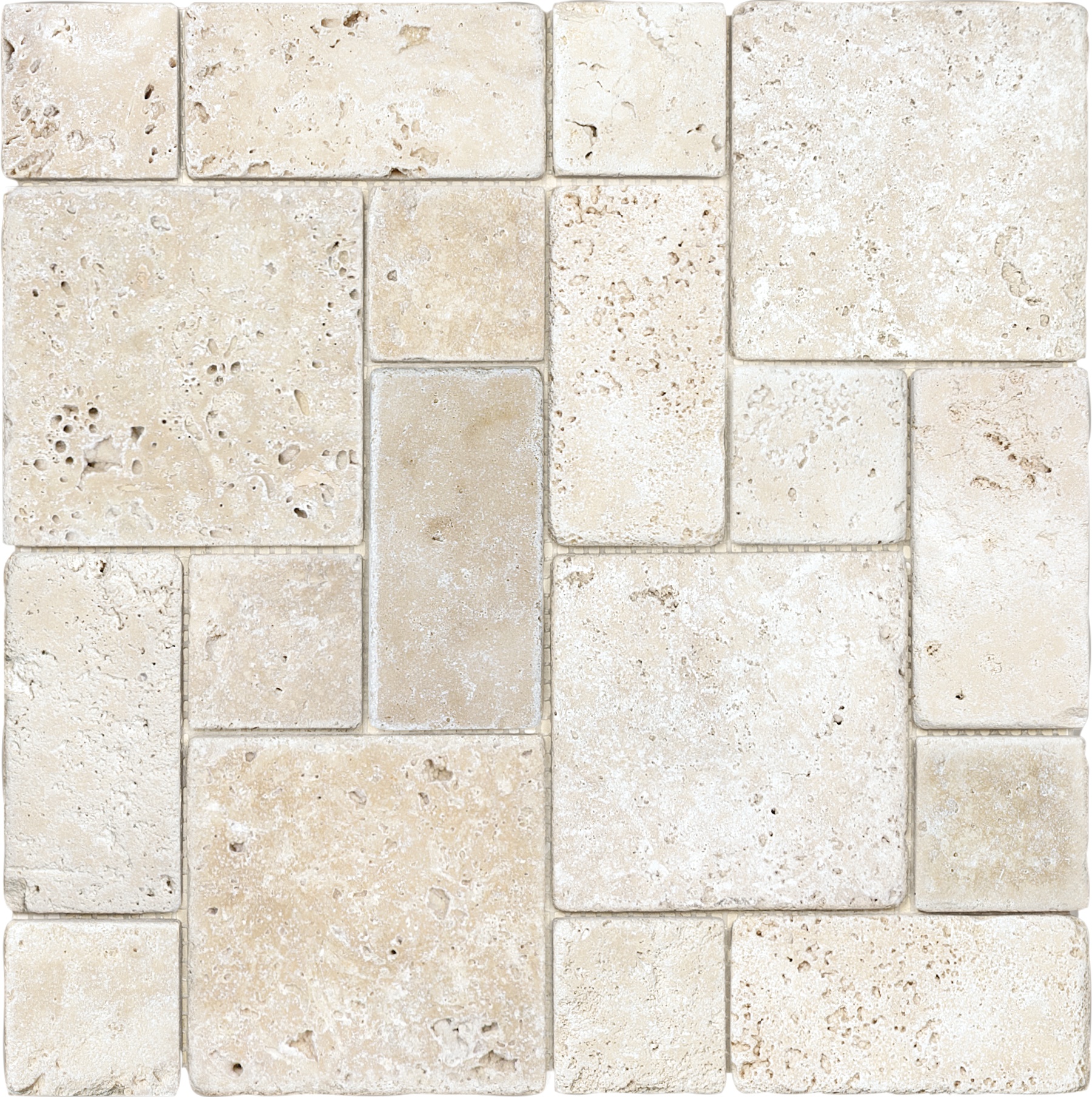 Ivory (Travertine) Tumbled Roman Pattern Mos | Travertine | Floor/Wall Mosaic