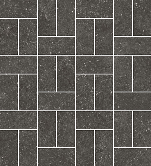 Kensington Fossil Black Matte 1.5"x3" Offset Basketweave Mosaic | Color Body Porcelain | Floor/Wall Mosaic