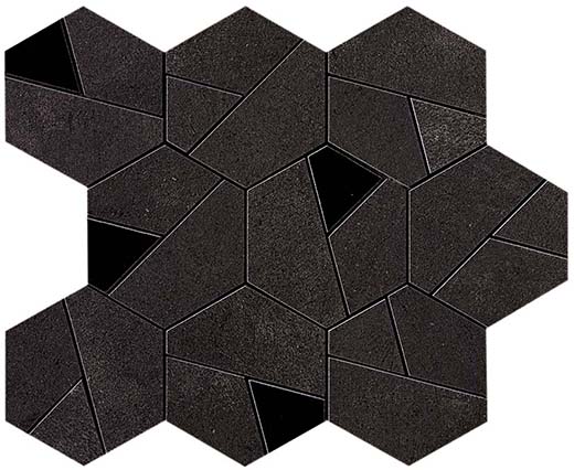 Koncrete Tarmac Matte Mosaico Hex Tarmac/black | Through Body Porcelain | Wall Decorative Mosaic