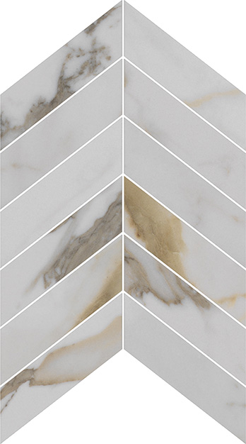 Luxury Imperial Gold Calacatta Matte 2"x6" Chevron Mosaic | Color Body Porcelain | Floor/Wall Mosaic