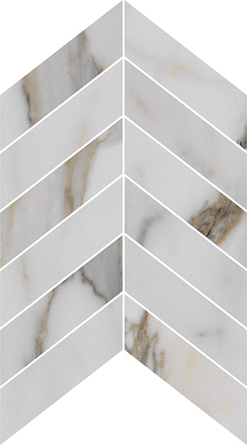 Luxury Imperial Gold Calacatta Polished 2"x6" Chevron Mosaic | Color Body Porcelain | Floor/Wall Mosaic