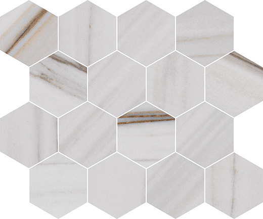 Luxury Majestic White Lasa Matte 3"x3" Hexagon Mosaic | Color Body Porcelain | Floor/Wall Mosaic