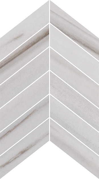 Luxury Majestic White Lasa Polished 2"x6" Chevron Mosaic | Color Body Porcelain | Floor/Wall Mosaic