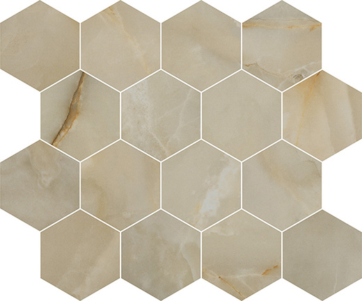 Luxury Opulent Beige Onyx Matte 3"x3" Hexagon Mosaic | Color Body Porcelain | Floor/Wall Mosaic