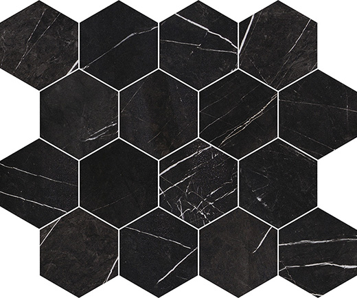 Luxury Regal Black Matte 3"x3" Hexagon Mosaic | Color Body Porcelain | Floor/Wall Mosaic