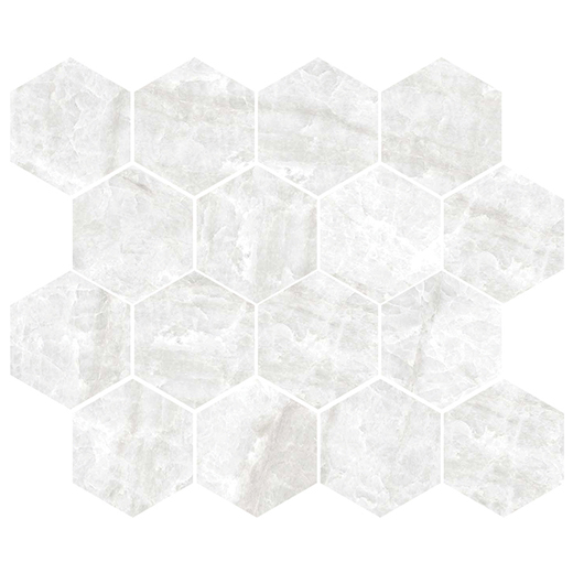 Magari Taj White Matte 3" Hex Mosaic | Porcelain | Floor/Wall Mosaic
