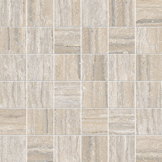 Marmol Travertini Argento Honed 2"x2" (12"x12" Mosaic Sheet) | Glazed Porcelain | Floor/Wall Mosaic