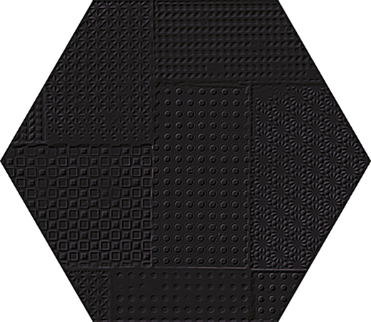 Materia Nero Matte 8"x7" Hex Deco Matte Nero | Glazed Porcelain | Floor/Wall Dimensional Hexagon