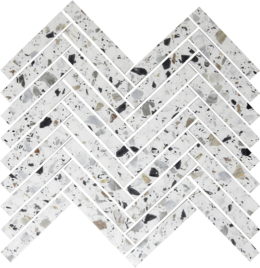 Melange White  Natural 5/8"x4" Herringbone Mosaic | Color Body Porcelain | Floor/Wall Mosaic