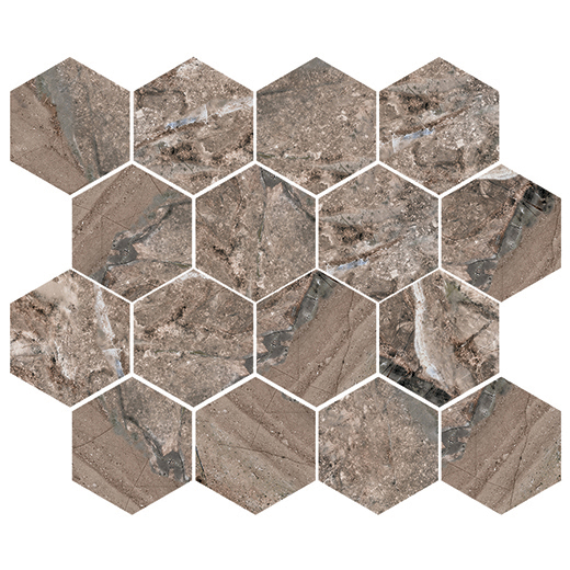 Neolith Mineral Umber Matte 3" Hex | Glazed Porcelain | Floor/Wall Mosaic