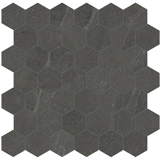 North Carbon Matte 2" Hex (11.8x11.7 Mosaic Sheet) | Color Body Porcelain | Floor/Wall Mosaic