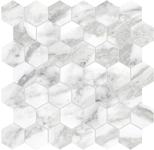 Nuvo Marble Arabescato Honed 2" Hex (11.8"x11.7" Mosaic Sheet) | Glazed Porcelain | Floor/Wall Mosaic