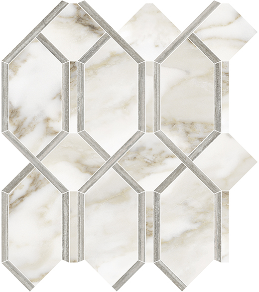 Nuvo Marble Calacata Paonazzo Polished 13.4" x11.5" Modella Mosaic Calacata Paonazzo | Glazed Porcelain | Floor/Wall Decorative Mosaic