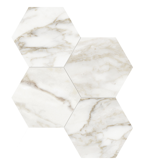 Nuvo Marble Calacata Paonazzo Honed 6" Hex (11.5"x10" Mosaic Sheet) | Glazed Porcelain | Floor/Wall Mosaic