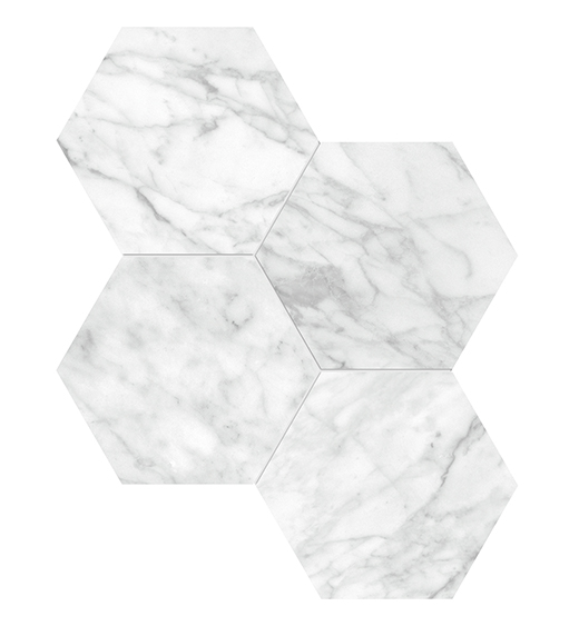 Nuvo Marble Carrara Gioia Honed 6" Hex (11.5"x10" Mosaic Sheet) | Glazed Porcelain | Floor/Wall Mosaic