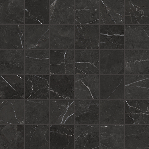 Nuvo Marble Nero Venato Honed 2"x2" (11.7"x11.7" Mosaic Sheet) | Glazed Porcelain | Floor/Wall Mosaic