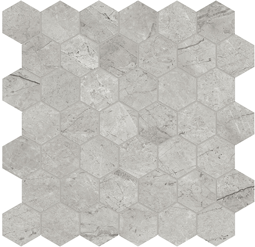 Nuvo Marble Paradiso Argento Honed 2" Hex (11.8"x11.7" Mosaic Sheet) | Glazed Porcelain | Floor/Wall Mosaic