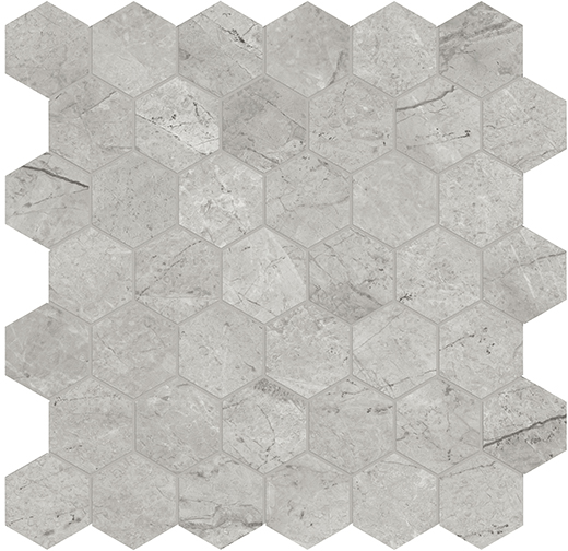Nuvo Marble Paradiso Argento Honed 2" Hex (11.8"x11.7" Mosaic Sheet) | Glazed Porcelain | Floor/Wall Mosaic
