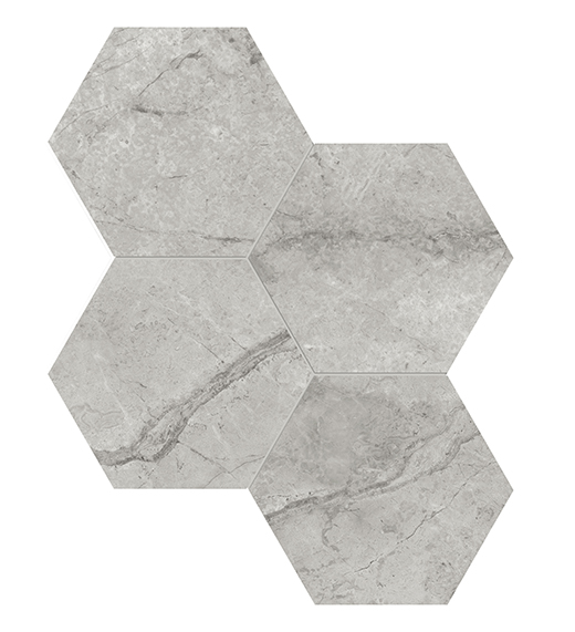 Nuvo Marble Paradiso Argento Honed 6" Hex (11.5"x10" Mosaic Sheet) | Glazed Porcelain | Floor/Wall Mosaic