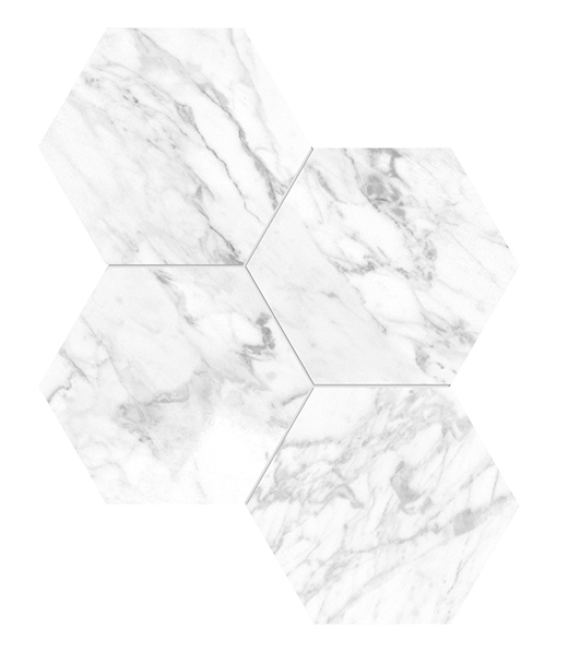 Nuvo Marble Statuarietto Polished 6" Hex (11.5"x10" Mosaic Sheet) | Glazed Porcelain | Floor/Wall Mosaic