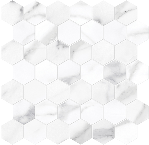 Nuvo Marble Statuario Nuovo Honed 2" Hex (11.8"x11.7" Mosaic Sheet) | Glazed Porcelain | Floor/Wall Mosaic