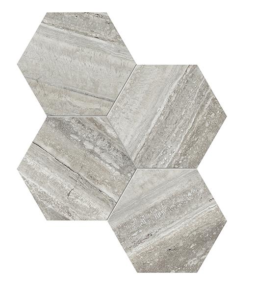 Nuvo Marble Travertino Instrata Honed 6" Hex (11.5"x10" Mosaic Sheet) | Glazed Porcelain | Floor/Wall Mosaic