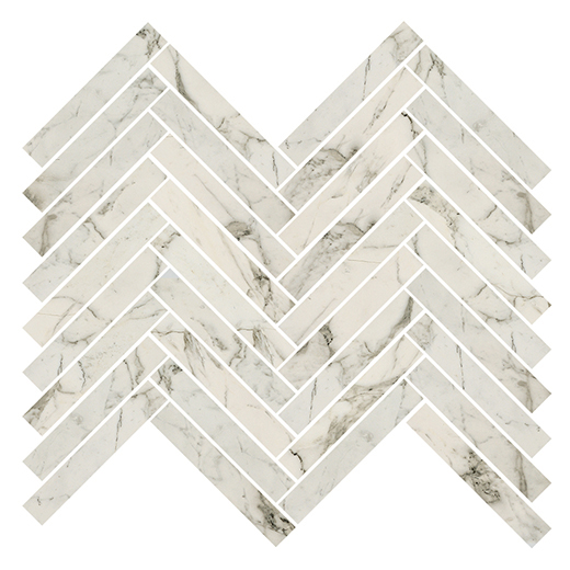 Odyssey Arabescato Polished 5/8"X4" Herringbone | Color Body Porcelain | Floor/Wall Mosaic